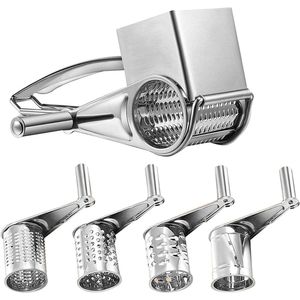 Rotary Kaasrasp Set met 4 Drums en Handleiding - Multifunctionele Kaassnijder, Slicer, Shredder en Grinder