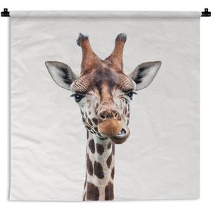 Wandkleed Animalprintshop - Giraffe - Portret dierenprint kinderkamer Wandkleed katoen 120x120 cm - Wandtapijt met foto