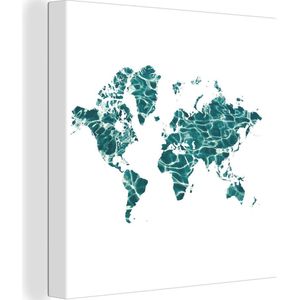 Canvas Wereldkaart - 20x20 - Wanddecoratie Wereldkaart - Zee - Wit