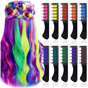 Tijdelijk haarkrijt set - 10 kleuren - Haarkam voor meisjes - Verjaardagscadeau - Cosplay feest - Sjaal voor meisjes - Make-up party - Halloween en Kerst - Met deksel - Wasbare kleur haarkam - Kinderen