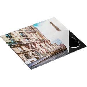 Chefcare Inductie Beschermer Eiffeltoren in Parijs met een Rode Kever Auto - 60x50 cm - Afdekplaat Inductie - Kookplaat Beschermer - Inductie Mat