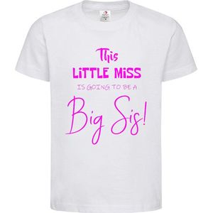 Shirt Aankondiging zwangerschap This little miss is going to be a Big Sis | korte mouw | Wit/fluor pink | maat 86/92 zwangerschap aankondiging bekendmaking Baby big sis sister Grote Zus