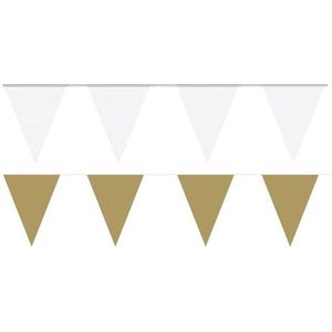 Witte/Gouden feest punt vlaggetjes pakket - 80 meter - slingers / vlaggenlijn