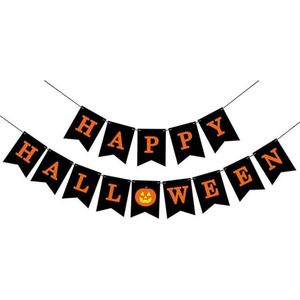 Halloween Decoratie Zwarte Happy Halloween Versiering Halloween Slinger Accessoires Zwart – 1 Stuk