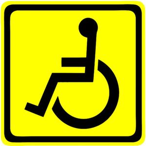 Gehandicapten sticker met rolstoel - geel - Autosticker 12 x 12 cm - Invalide sticker