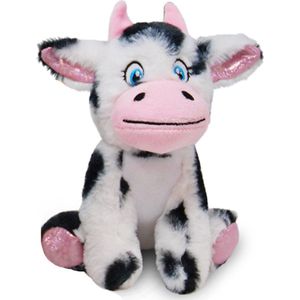 Lieve Zachte Koe met zwarte stippen met Roze Glitters Pluche Knuffel 22 cm [Knuffeldier Boerderij Dieren Knuffelbeest speelgoed voor kinderen jongens meisjes | Dog Puppy Puppie Hond Donkey Ezel Cow Koe Stier Bull Plush Toy]