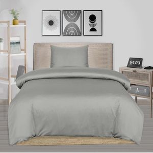 The Linen Collection - Dekbedovertrekset - Katoensatijn - Zilver - 140x220 - 300 Thread Count - Instopstrook over gehele breedte