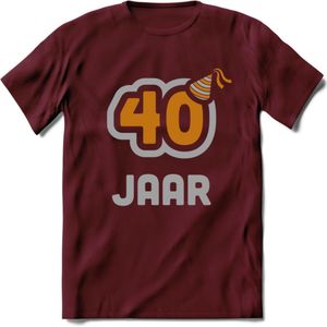 40 Jaar Feest T-Shirt | Goud - Zilver | Grappig Verjaardag Cadeau Shirt | Dames - Heren - Unisex | Tshirt Kleding Kado | - Burgundy - XXL