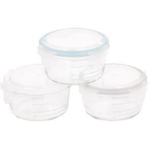 Bo Jungle B-Bowl Glas Wit/Grijs/Blauw - bewaarpotjes babyvoeding - bewaarpotten glas met deksel