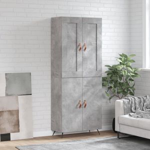 The Living Store Hoge Kast Betongrijs - Bewerkt hout en ijzer - 69.5 x 34 x 180 cm - Opbergkast