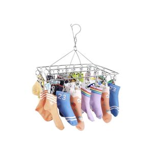 Roestvrijstalen sokkendroogrek, wasrek, met draaihaak, windbestendig, kleerhanger voor sokken, ondergoed, beha‘s, babykleding, handschoenen (36 knijpers)