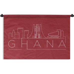 Wandkleed Wereldsteden - Skyline Ghana op een rode achtergrond Wandkleed katoen 150x100 cm - Wandtapijt met foto