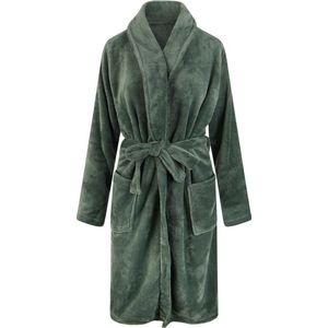 Unisex badjas fleece - sjaalkraag - groen - badjas heren - badjas dames - maat Xl/XXL