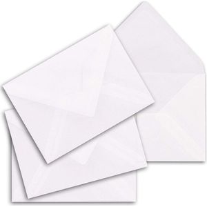 100 stuks Transparante enveloppen formaat C6 114 x 162 cm - puntklep - plakrand - DIN A6 - wit
