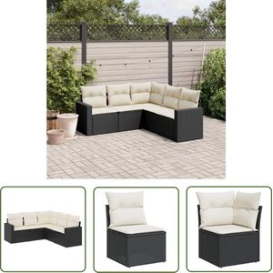 The Living Store Loungeset - PE-rattan - Modulair Design - 5 zitkussens - CrÃ¨mewit - UV-bestendig