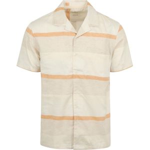 Anerkjendt - Short Sleeve Overhemd Leo Linnen Streep Ecru - Heren - Maat XL - Regular-fit