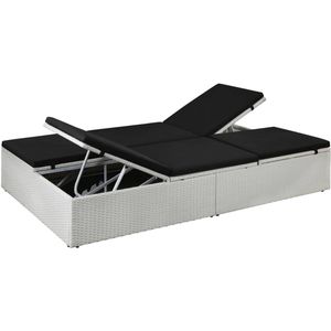 vidaXL Ligbed Poly Rattan - Wit met Zwarte Kussens Ligbed - Loungebed - Tuinset - Buitenmeubel - Balkon Meubilair