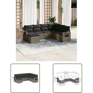 The Living Store Loungeset PE-Rattan Grijs 7-Delig - Modulair Design - Waterdichte Opbergfunctie