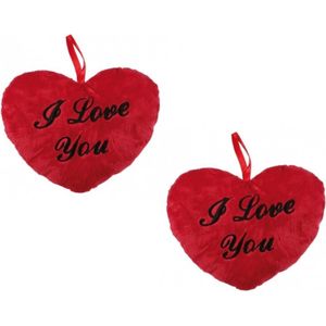 10x stuks pluche I Love You hartjes kussentjes 10 cm - Valentijnsdag versiering cadeau artikelen