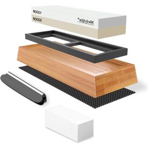 Dubbelzijdige Wetsteen 5000-10000 Korrel Met Egaliseersteen - Bamboe Basis - Siliconen Pad - Hoekgeleider Set
