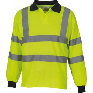 Polo Unisex 3XL Yoko Kraag met knopen Lange mouw Hi Vis Yellow 100% Polyester