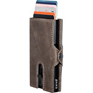 KHYR® Pasjeshouder - Aoraki-X Taupe Grey - Premium Crazy Horse Leer - Uitschuifbaar - RFID bescherming - Heren Kaarthouder voor 7 Pasjes - Creditcardhouder voor Pasjes en Briefgeld - Mannen - Taupe Grijs