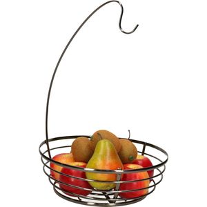 Cosy & Trendy Fruitschaal met bananenhouder - metaal - D28 x H40 cm - zwart - rond