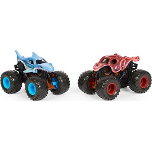 Monster Jam , officiële Megalodon vs. Octon8er van kleur veranderende metalen monstertrucks op een schaal van 1:64