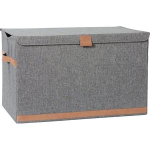 Extra Grote Opbergbox met Deksel - Opbergkist van Hoogwaardig Stof - Ideaal voor Dekens en Beddengoed - Grijs - 62x37,5x39 cm