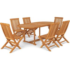 vidaXL 7-delige Tuinset - Massief Teakhout - Verlengbaar Tuinstoel - Teak Meubels - Eetkamertafel - Buitentafels - Lounge Set