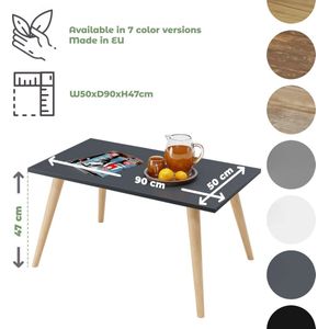 Scandinavische salontafel 90 x 50 x 47 cm | Banktafel | Salontafel met beukenhouten poten, woonkamertafel met houten poten |