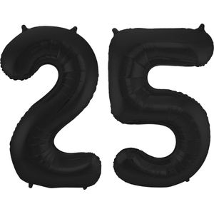 Folat Folie ballonnen - 25 jaar cijfer - zwart - 86 cm - leeftijd feestartikelen