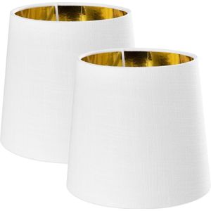 Navaris 2x lampenkap voor tafellamp - E14 fitting - 15,2cm hoog - 13,7/17,2 cm breed - Set van 2 ronde lampenkappen - Wit/Goud