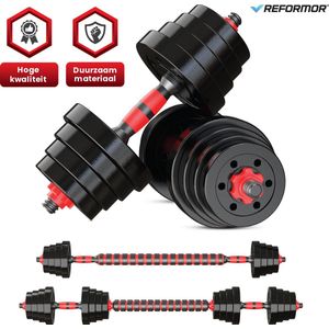 Reformor® - Halterset - Dumbells Set - Verstelbare Dumbells – 20KG - Halterstang Met Gewichten – Rood