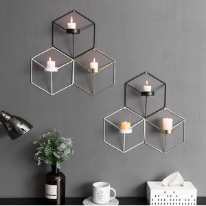 MIRO Kandelaar Waxinelichthouder Muur Wand Nordic Decoratie Set van 3 Metalen Wandkandelaars Geometrisch Smeedijzer