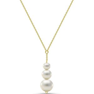 Miore - Gouden Ketting met 3 Witte Parels - Dames - 14Kt Goud - 45 cm