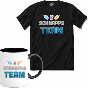 Schnapps Team | Grappige apres ski dank kleding | Wintersport shirt - T-Shirt met mok - Unisex - Zwart - Maat XL