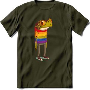 Casual gay pride kikker T-Shirt Grappig | Dieren reptiel Kleding Kado Heren / Dames | Animal Skateboard Cadeau shirt - Leger Groen - S