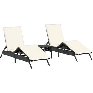 vidaXL Ligbedden Set - 2 Stuks - Inclusief Tafel - Zwart Ligstoel - Lounge Stoel - Tuinset - Buitendecoratie - Tuinmeubels