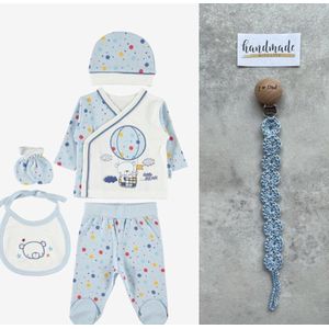 Little bear - Baby 5-delige newborn kleding set - Fopspeenkoord cadeau - Newborn set - Babykleding - Babyshower cadeau - Kraamcadeau