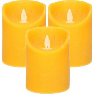 3x Oker gele LED kaarsen / stompkaarsen 10 cm - Luxe kaarsen op batterijen met bewegende vlam