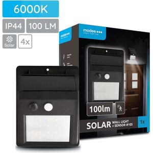 Modee Solar Buitenlamp LED met Bewegingssensor - Wandlamp op Zonne Energie - IP44 - 8.7x11.5cm - Daglicht Wit - 4 stuks