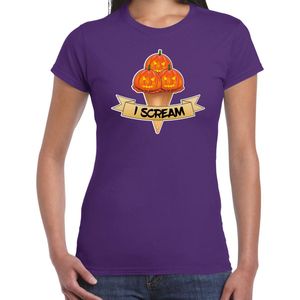 Bellatio Decorations Halloween verkleed t-shirt dames - pompoen - paars - themafeest outfit - I scream S