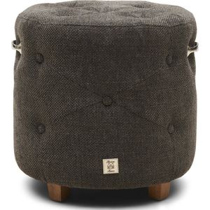 Riviera Maison Bowery Footstool Mud - Polyester, Acryl, Rubberhout - Modder - 43.0x43.0x46.0 cm