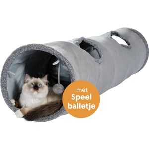 PetFriends Kattentunnel met speelballetje - 130cm - Speeltunnel - Konijnentunnel - Antraciet - Extra Stevig