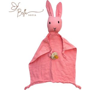 Bella Sofia - Soof het knuffelkonijn – roze knuffeldoekje - biologisch katoen – hydrofiel - knuffeldoekjes – baby cadeau – kraamcadeaus – babyshower cadeau – baby speelgoed – speendoekjes