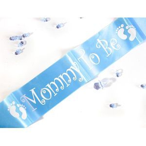 Babyshower Sjerp Mommy to be Jongen Blauw Babydouche - Blauwe sash versiering voor zwangere - Gender Reveal Versiering
