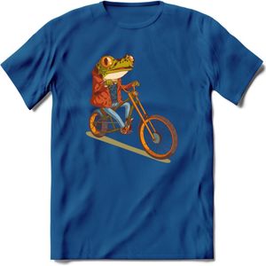 Biker kikker T-Shirt Grappig | Dieren reptiel Kleding Kado Heren / Dames | Animal Skateboard Cadeau shirt - Donker Blauw - S