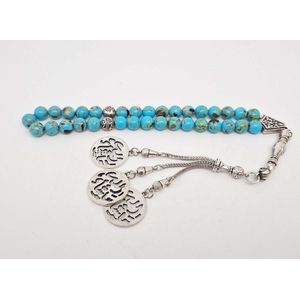 Handgemaakte tasbih 33 Kralen Natuursteen “ Turkoois bakeliet” - met metaal tassel “Masha' allah""- 8 mm diameter van de korrel