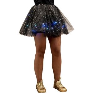 Tule rokje/ tutu - Volwassen petticoat - Met gekleurde lichtjes/ LED lampjes - Zwart - Met sterretjes - Met onderrok